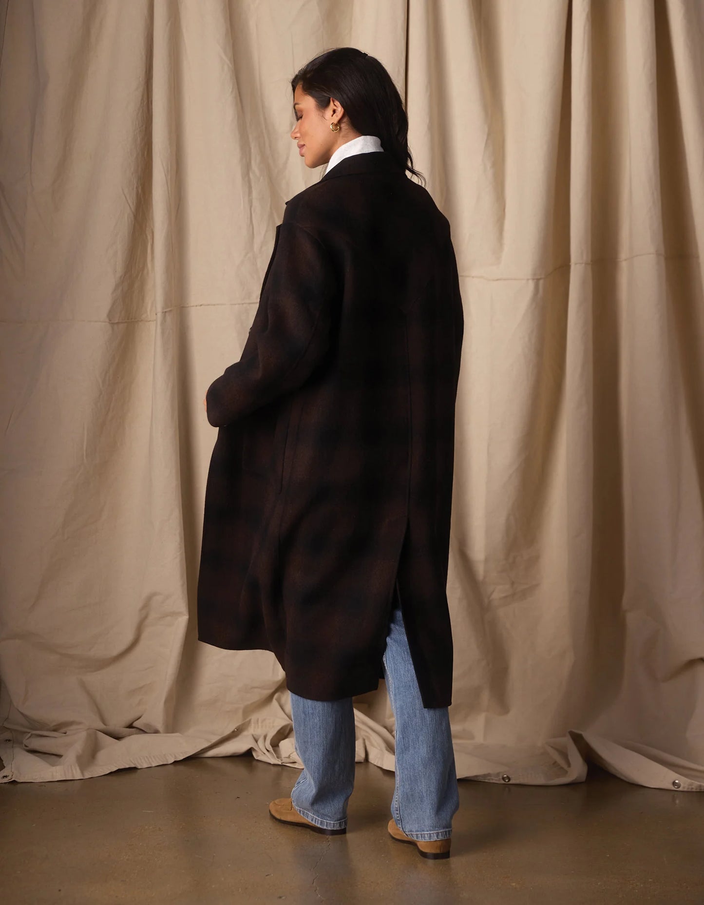 The Normal Brand Women's Duster Coat, Midnight Brown Plaid