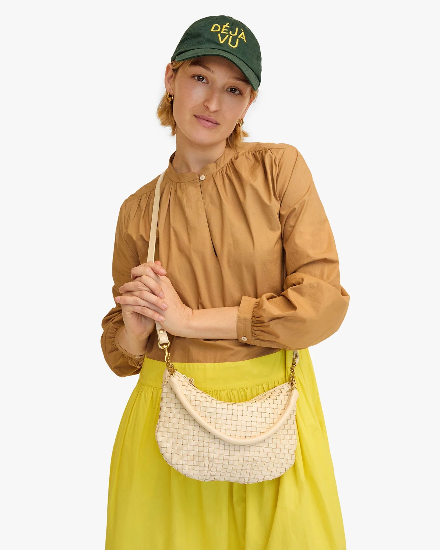 Clare V Petit Moyen Messenger, Cream Woven Checker