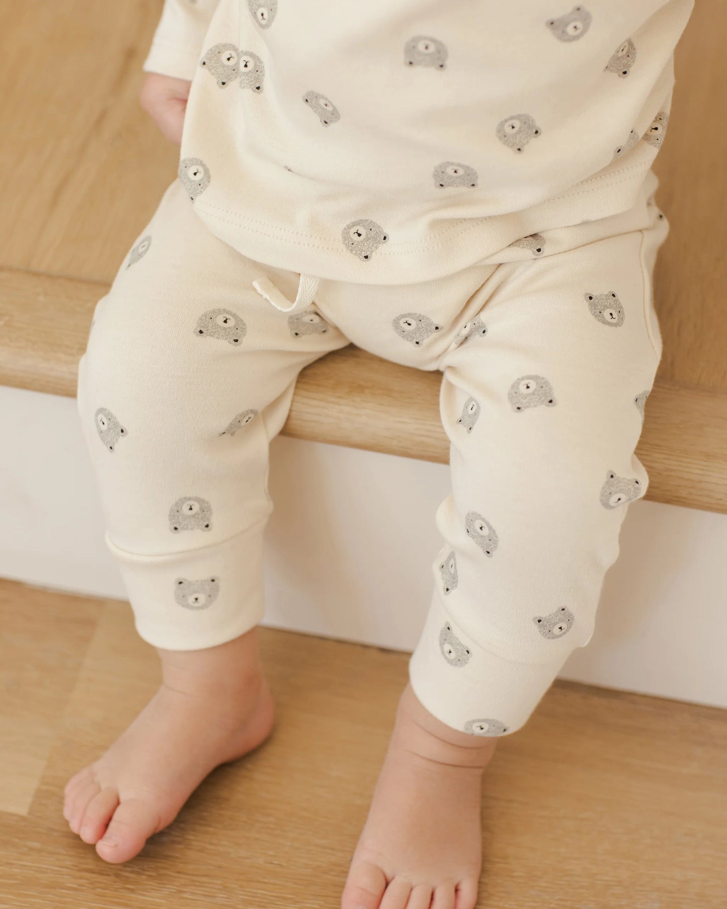Quincy Mae Long Sleeve Tee + Drawstring Pant, Steel Blue Bears