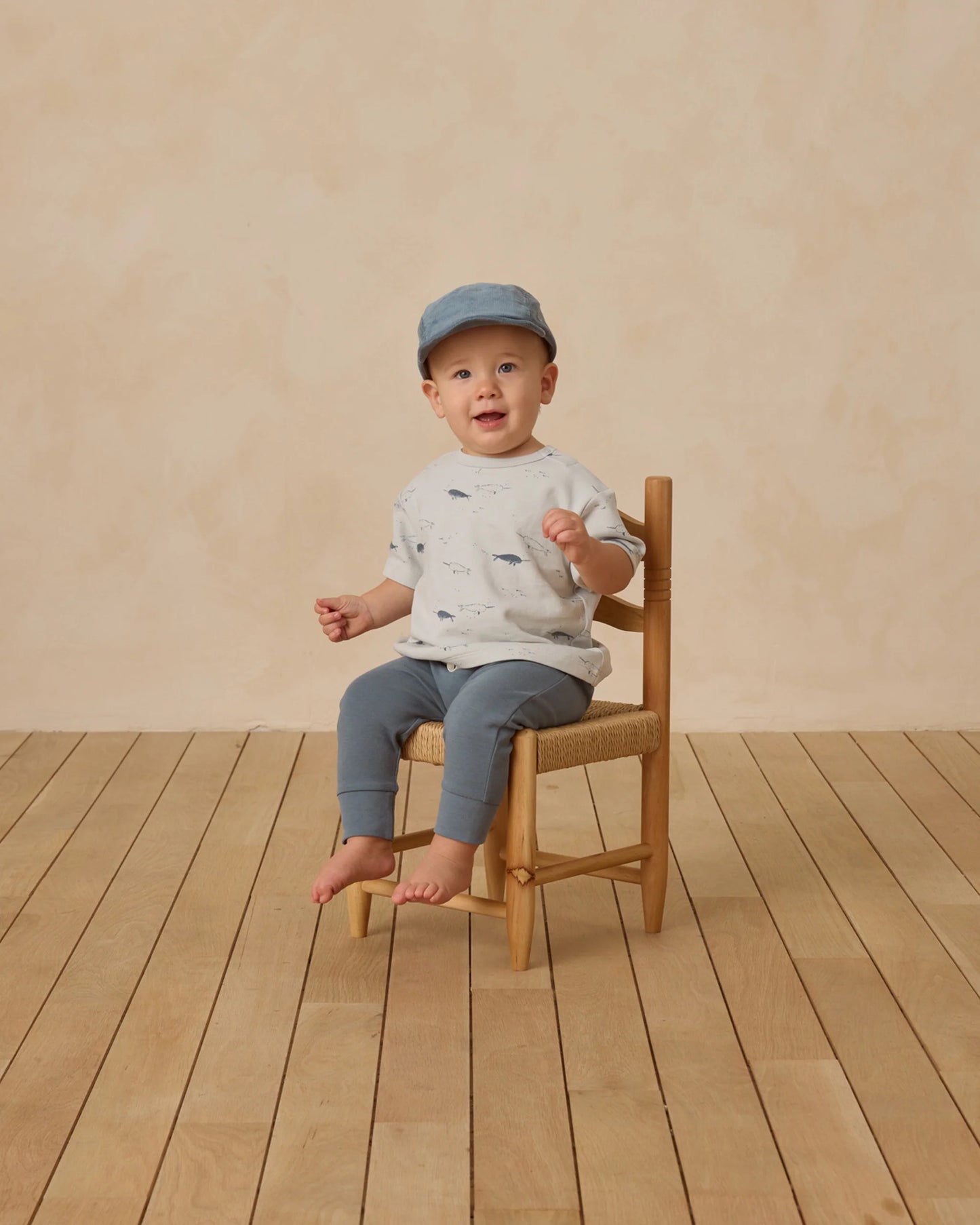 Quincy Mae Long Sleeve Henley Tee + Drawstring Pant, Ocean