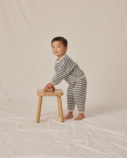 Quincy Mae Waffle Slouch Set, Ocean Stripe