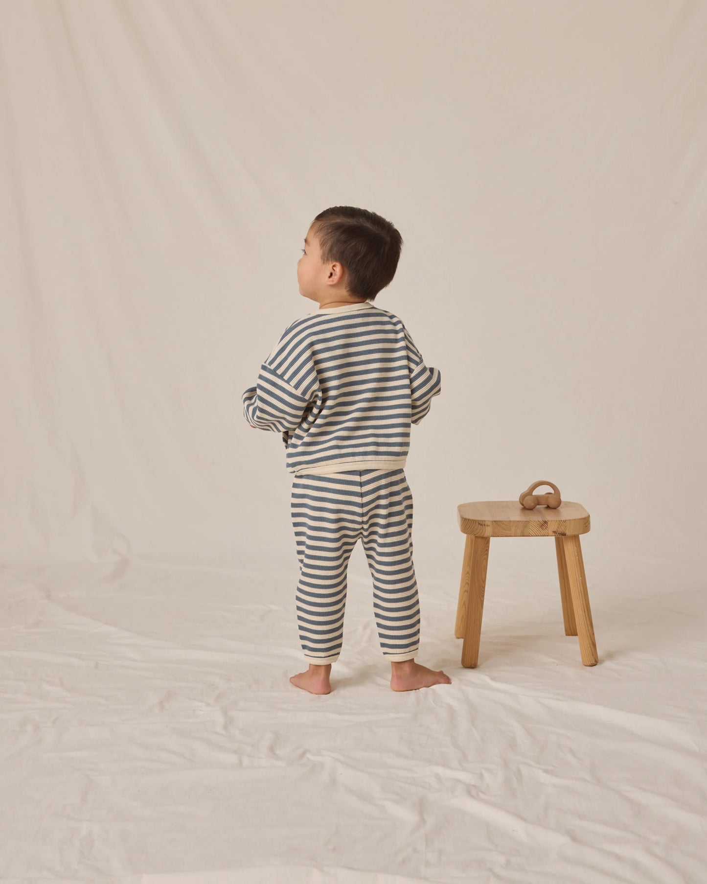 Quincy Mae Waffle Slouch Set, Ocean Stripe
