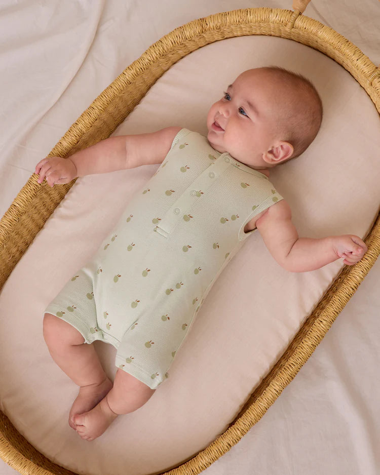Quincy Mae Ribbed Henley Romper, Apples