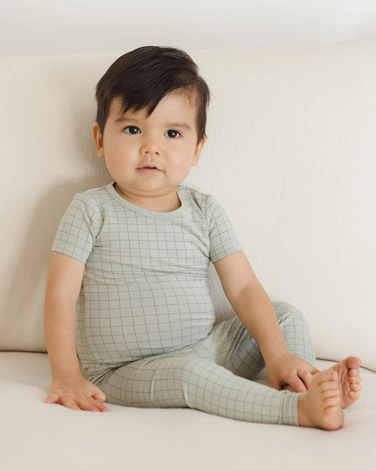 Quincy Mae Bamboo Short Sleeve Pajama Set, Sage Grid