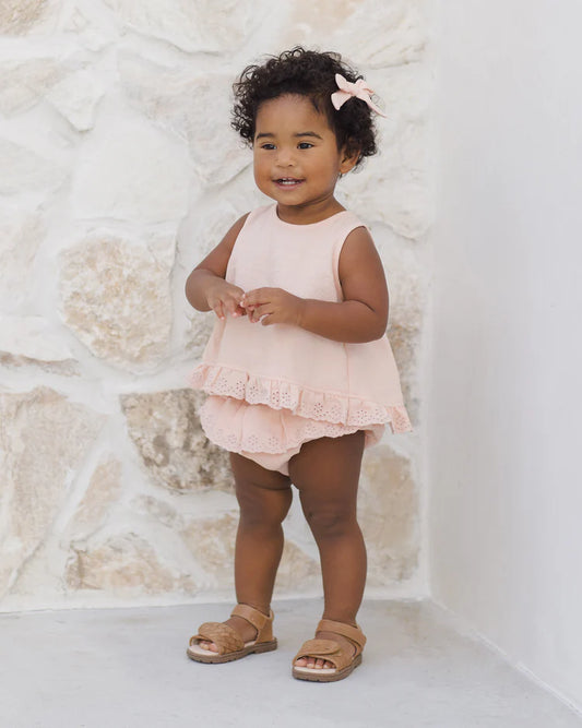 Quincy Mae Ruffled Tulip Top + Bloomer Set, Melon