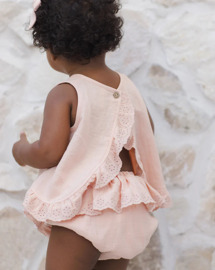 Quincy Mae Ruffled Tulip Top + Bloomer Set, Melon