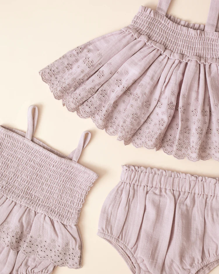 Quincy Mae Mae Smocked Top + Bloomer Set, Lavender