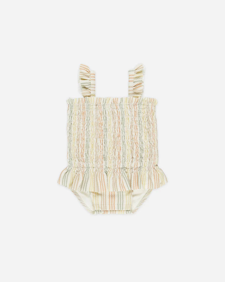 Quincy Mae Smocked One-Piece Swimsuit, Multi Stripe