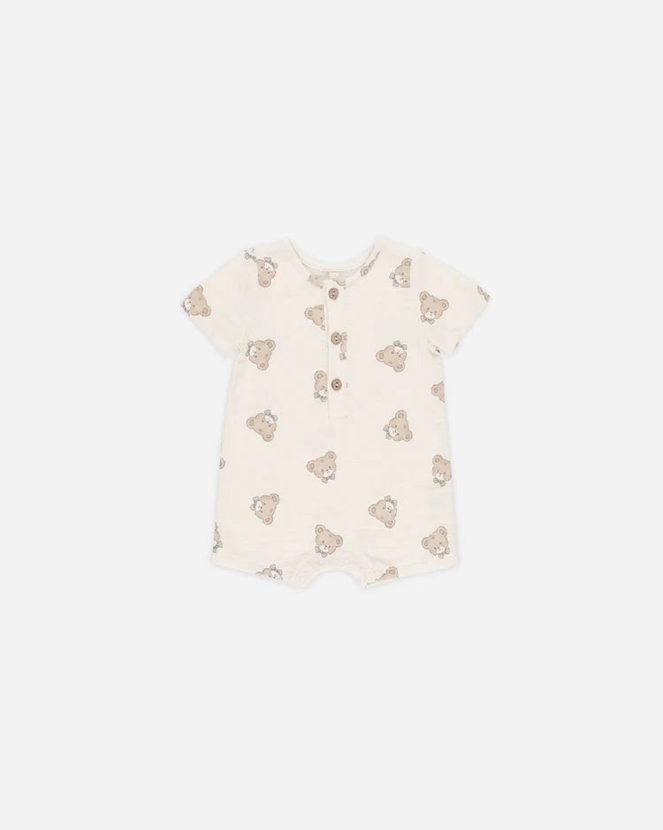 Quincy Mae Short Sleeve Woven Romper, Teddy