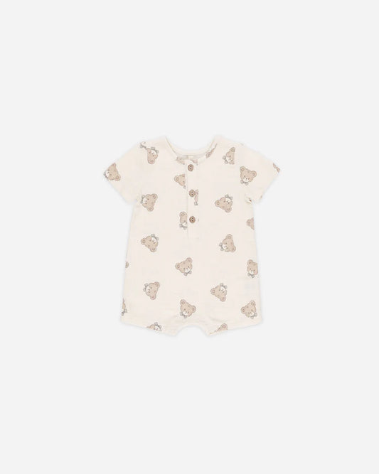 Quincy Mae Short Sleeve Woven Romper, Teddy