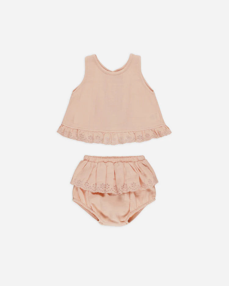 Quincy Mae Ruffled Tulip Top + Bloomer Set, Melon