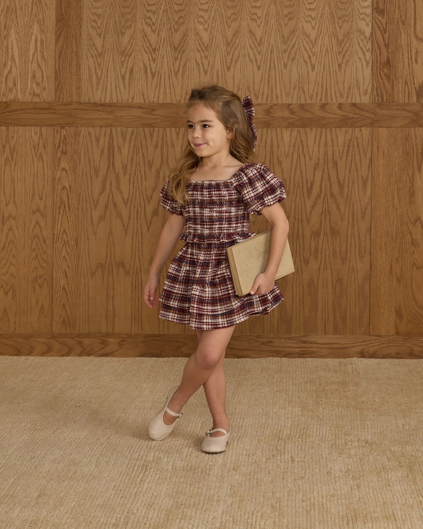 Rylee + Cru Tiered Mini Skirt, Burgundy Plaid
