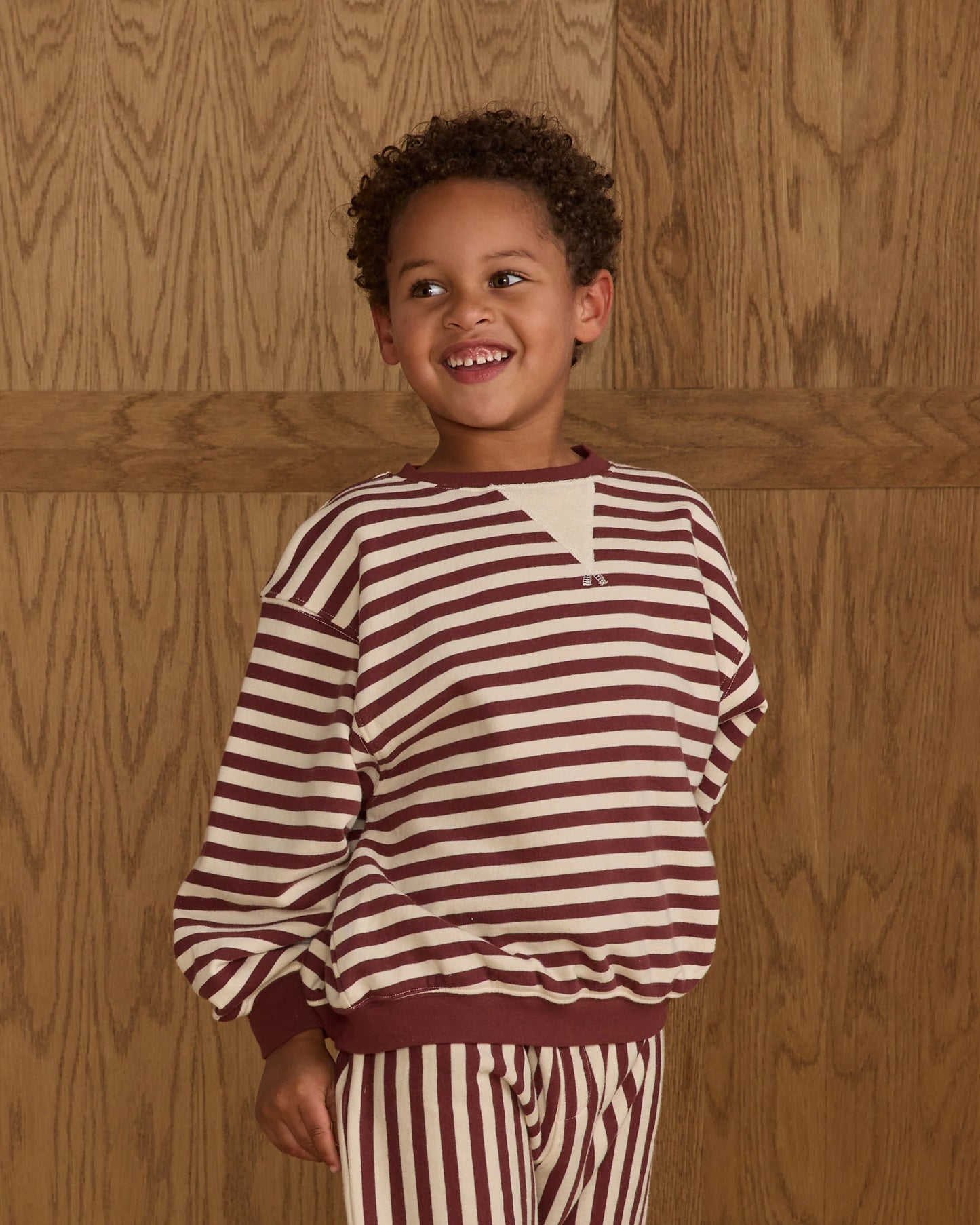 Rylee + Cru Oversized Crew, Burgundy Stripe