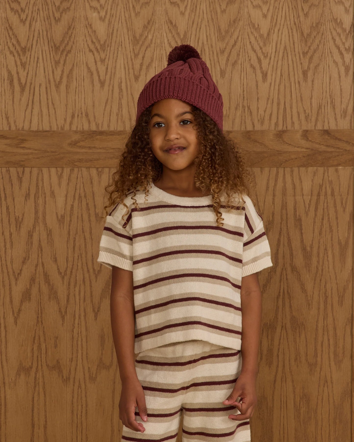 Rylee + Cru Boxy Crop Knit Tee + Wide Leg Pant Set, Autumn Stripe