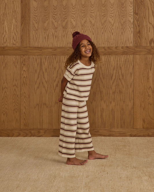 Rylee + Cru Boxy Crop Knit Tee + Wide Leg Pant Set, Autumn Stripe