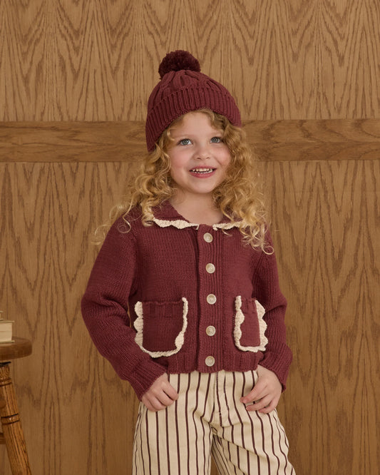 Rylee + Cru Collared Cardigan, Burgundy