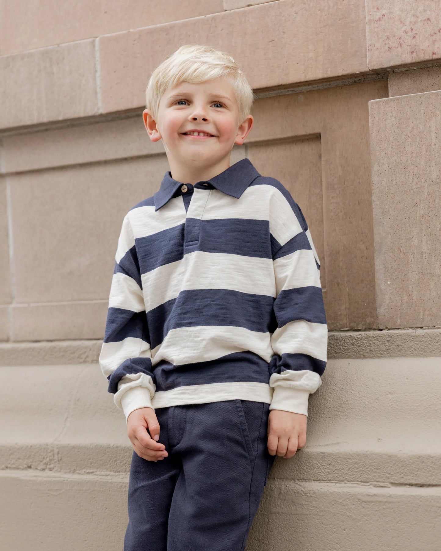 Rylee + Cru Rugby Polo, Navy Stripe