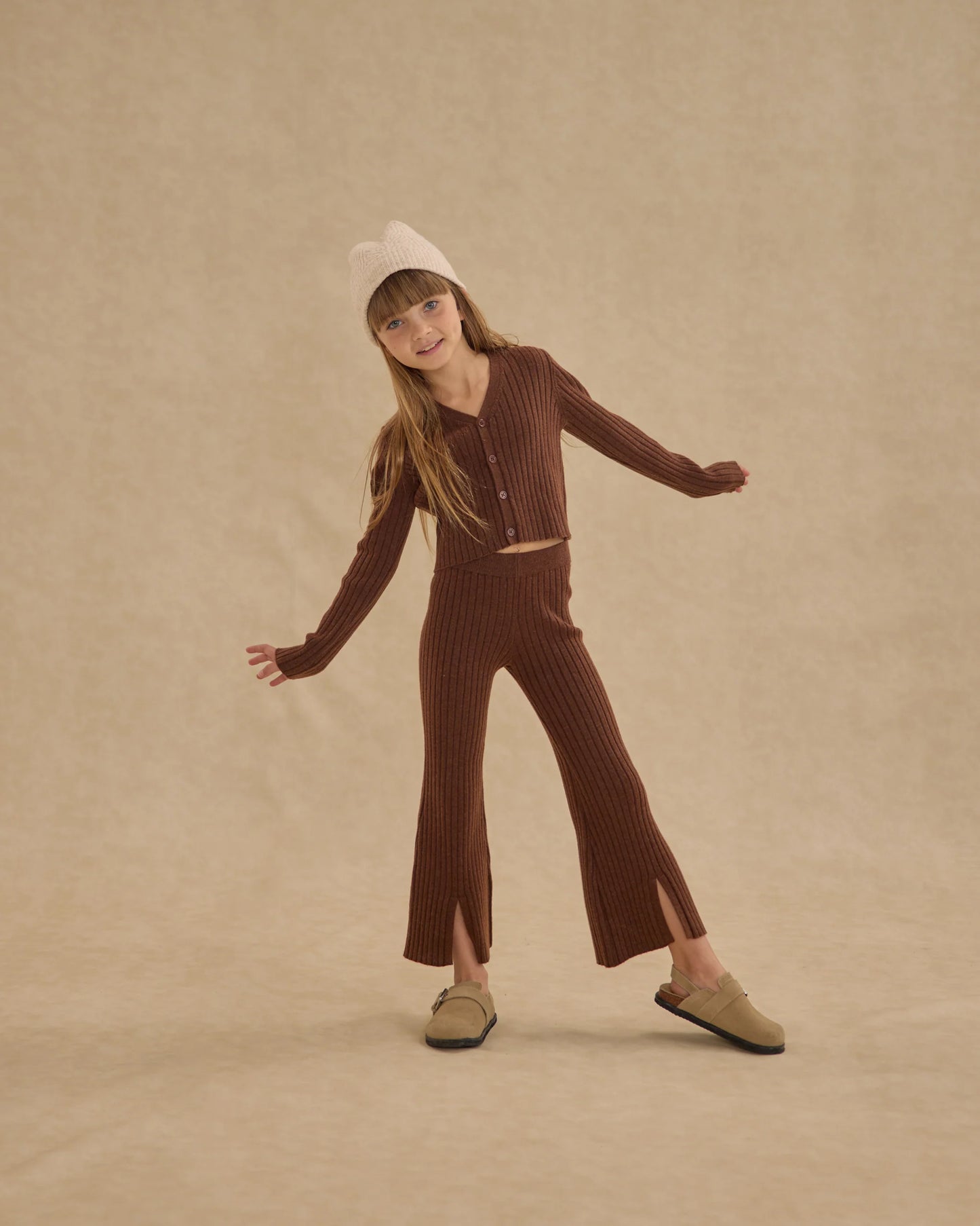 Rylee + Cru Flare Knit Pant, Brown