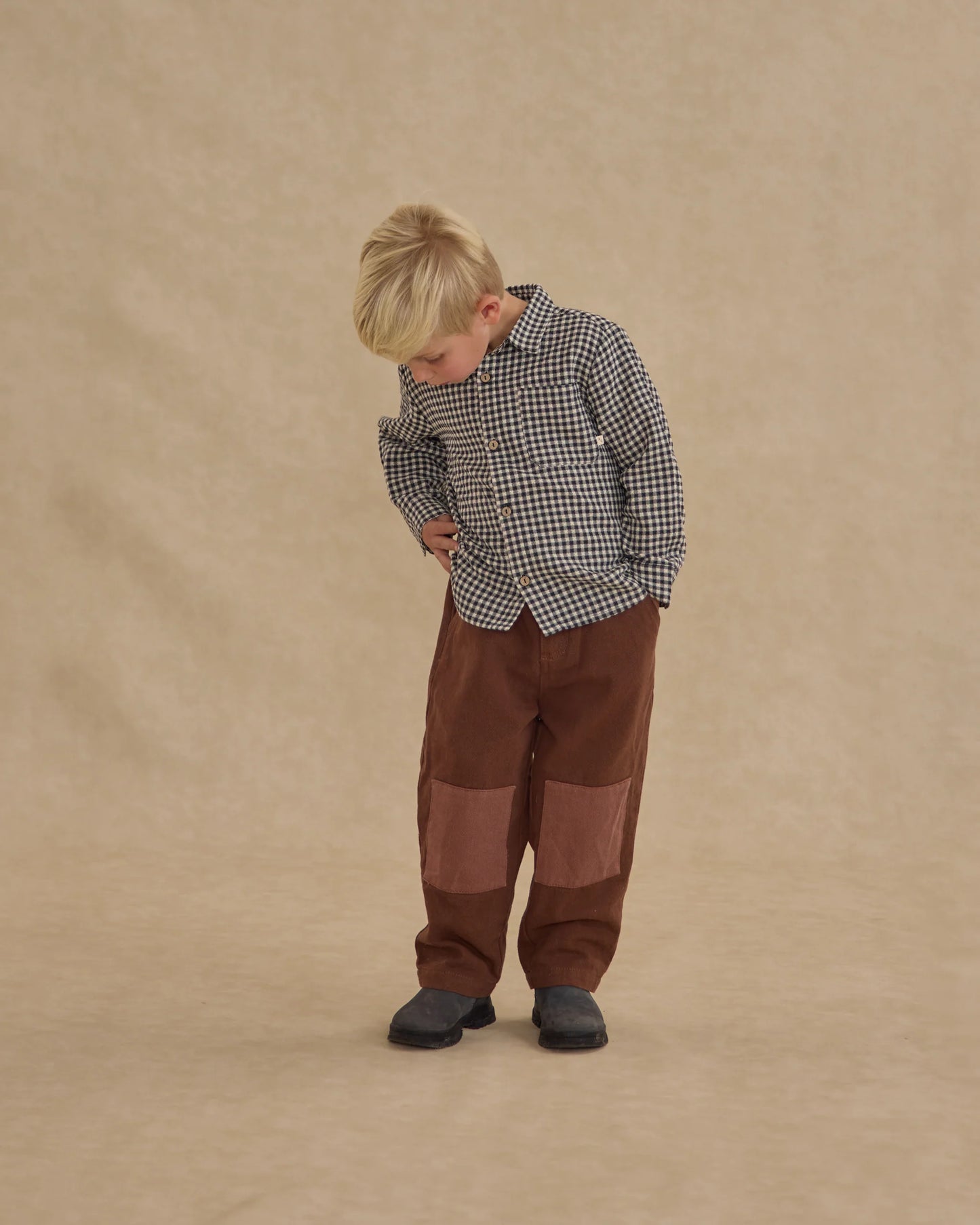 Rylee + Cru Collared Long Sleeve Shirt, Black Gingham