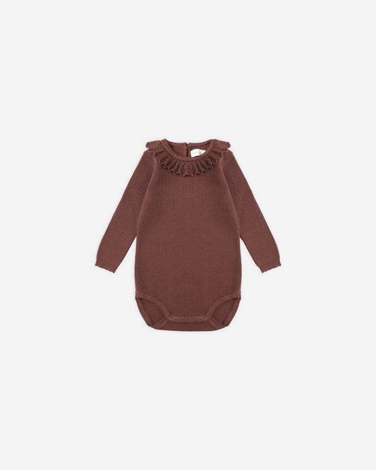 Rylee + Cru Ruffle Collar Bodysuit, Burgundy