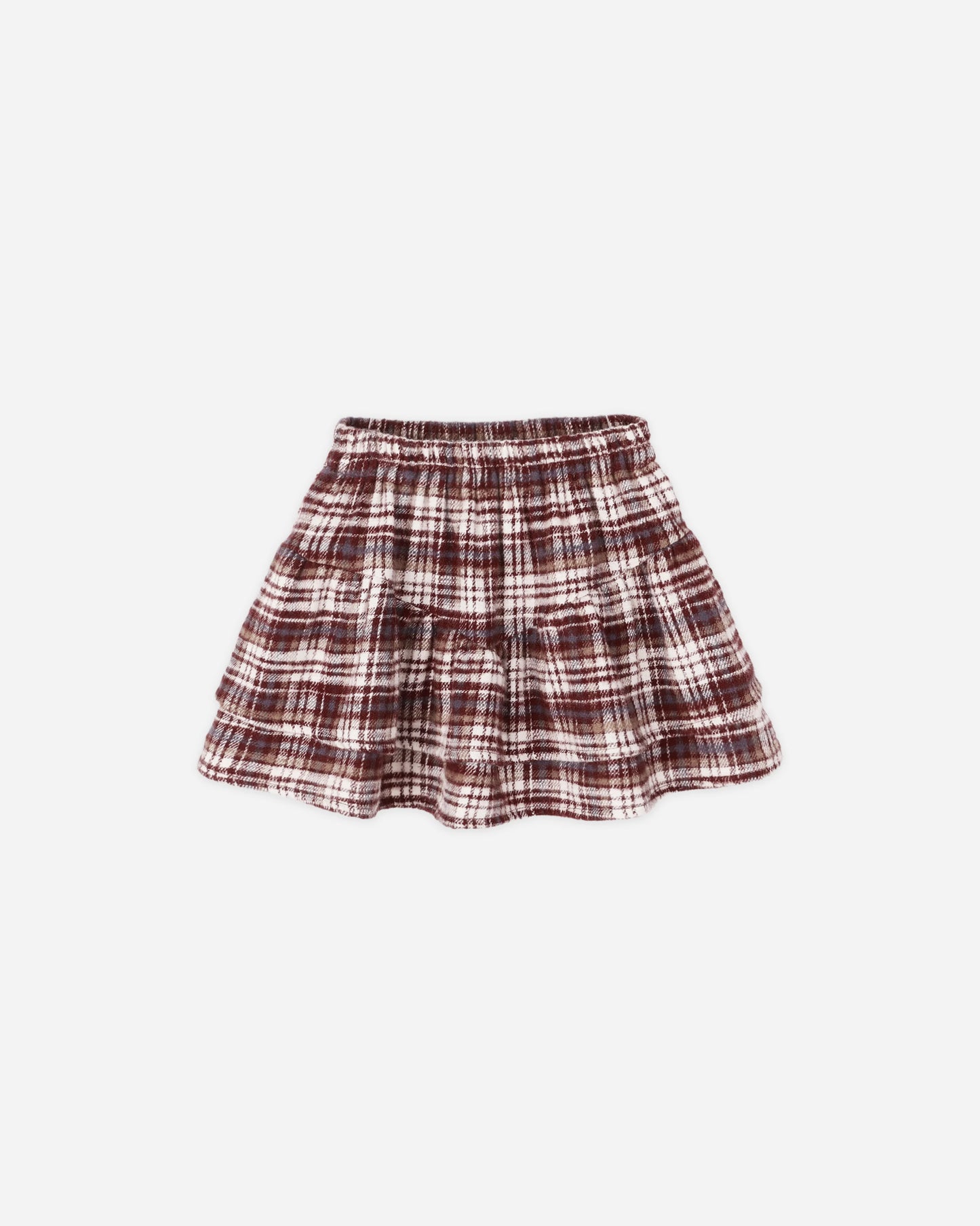 Rylee + Cru Tiered Mini Skirt, Burgundy Plaid