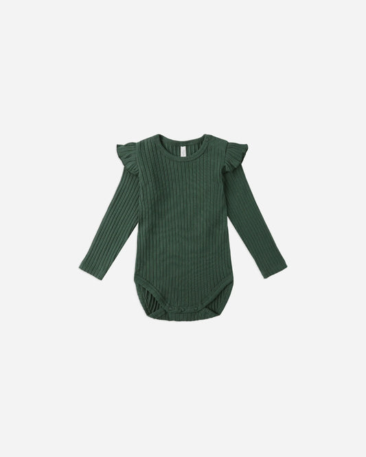 Rylee + Cru Shoulder Ruffle Bodysuit, Green