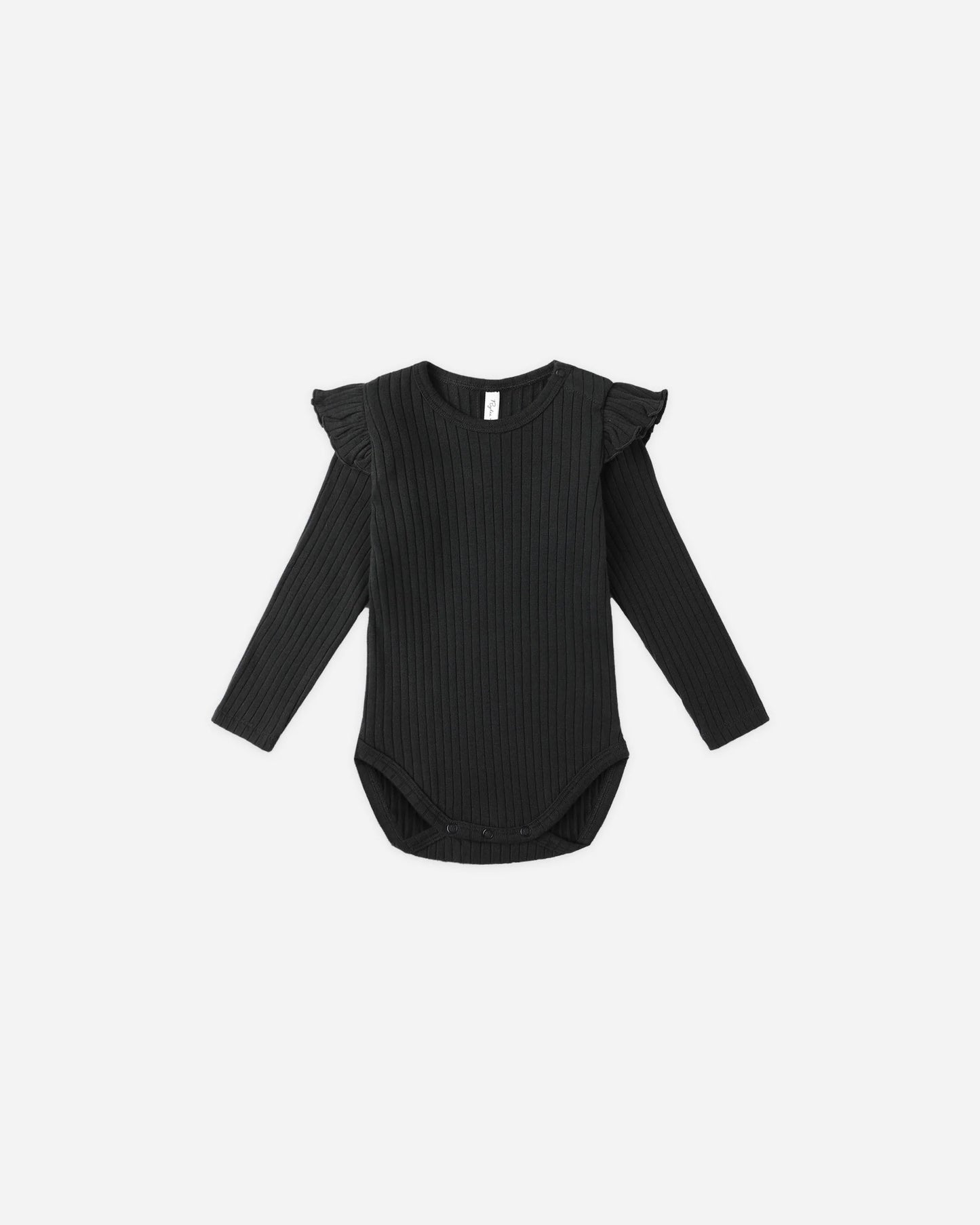 Rylee + Cru Shoulder Ruffle Bodysuit, Black