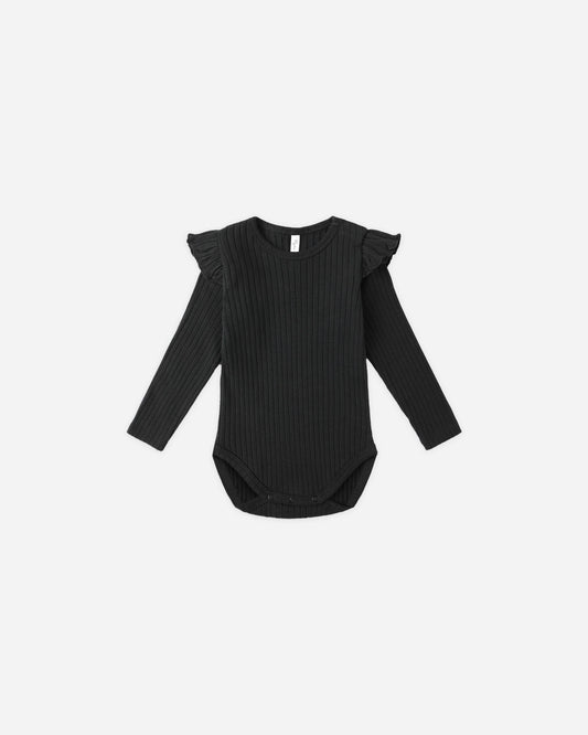 Rylee + Cru Shoulder Ruffle Bodysuit, Black