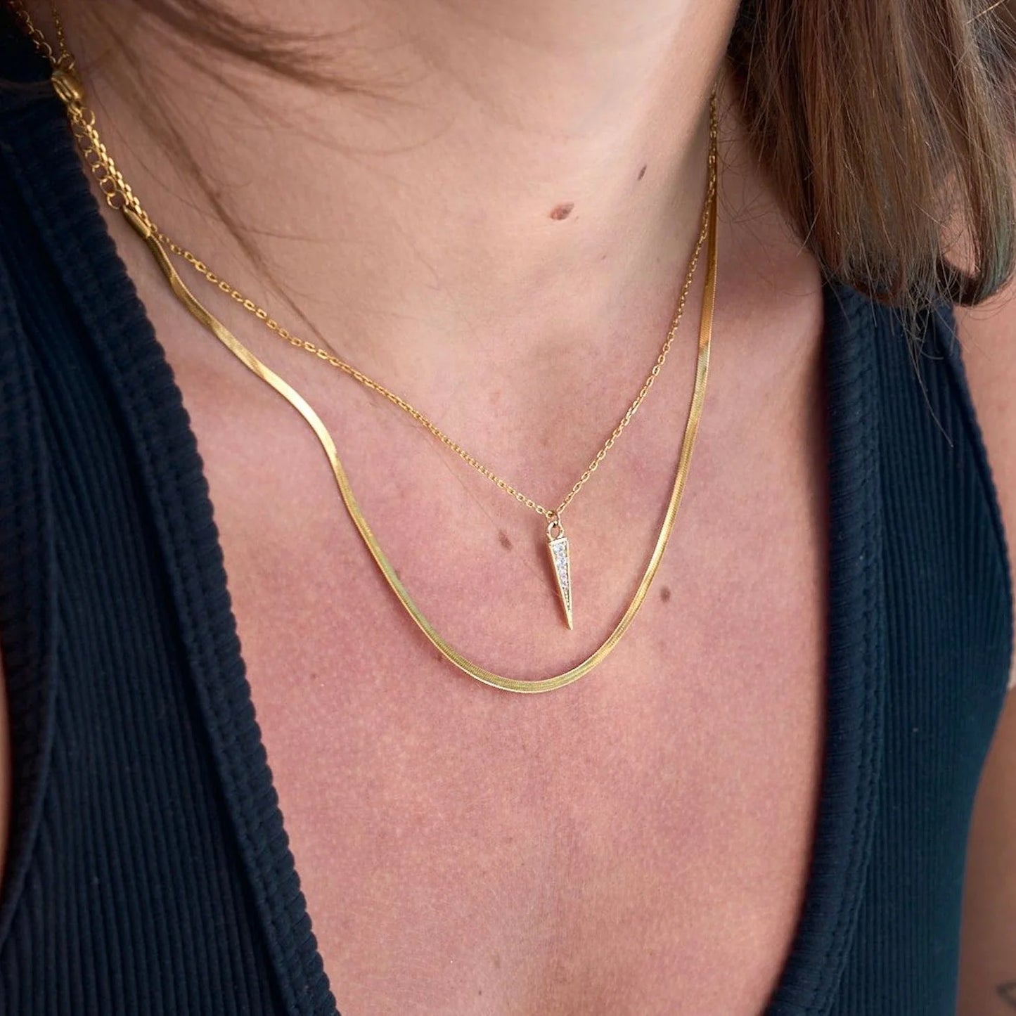 Nikki Smith Micro Herringbone Necklace, Gold