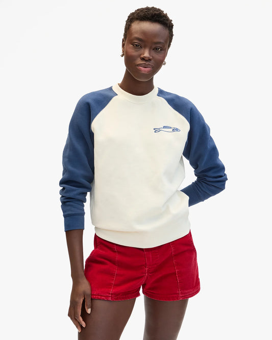 Clare V Sweatshirt, Cream/Navy w/ Embroidered Sardine
