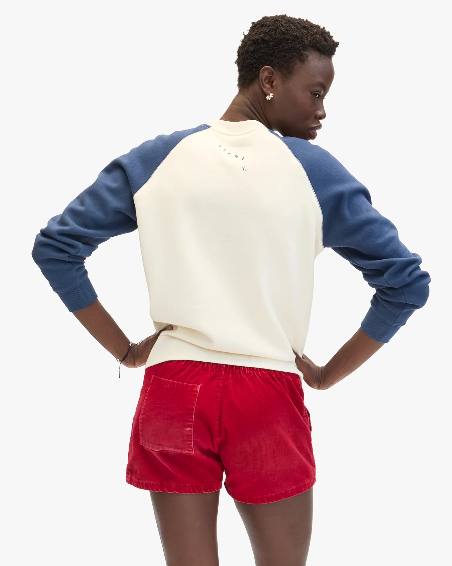 Clare V Sweatshirt, Cream/Navy w/ Embroidered Sardine