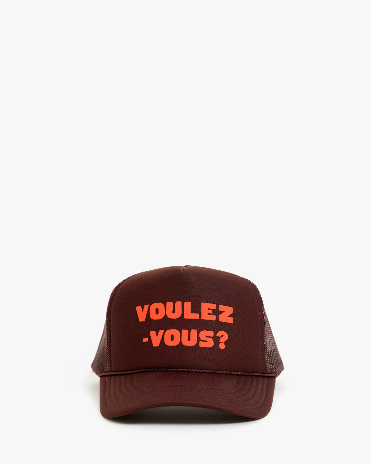 Clare V Trucker Hat, Chocolate w/ L'Orange Voulez-Vous?