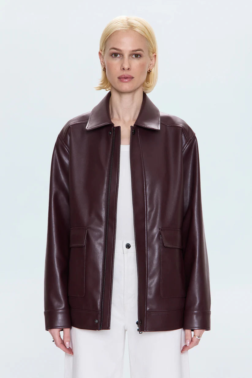 Pistola Valerie Faux Leather Bomber Jacket, Cabernet