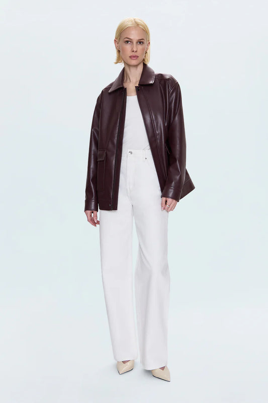 Pistola Valerie Faux Leather Bomber Jacket, Cabernet