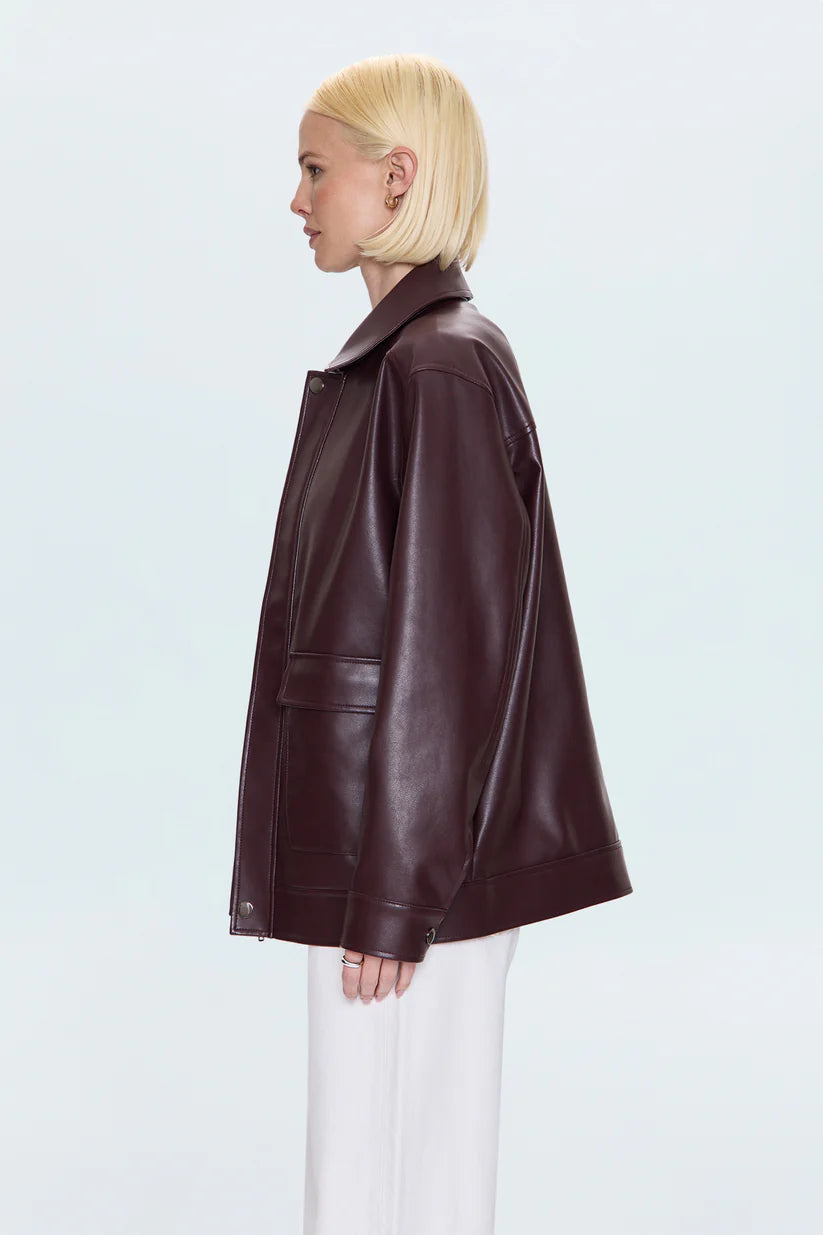 Pistola Valerie Faux Leather Bomber Jacket, Cabernet