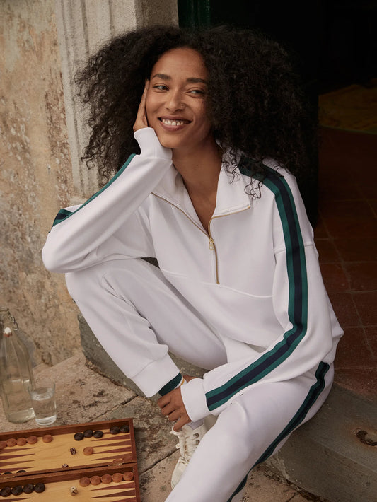 Varley Raymar Half Zip Sweat, White/Navy/Forest