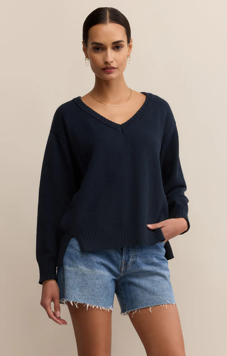 Z Supply All Around V-Neck Sweater, Eclipse