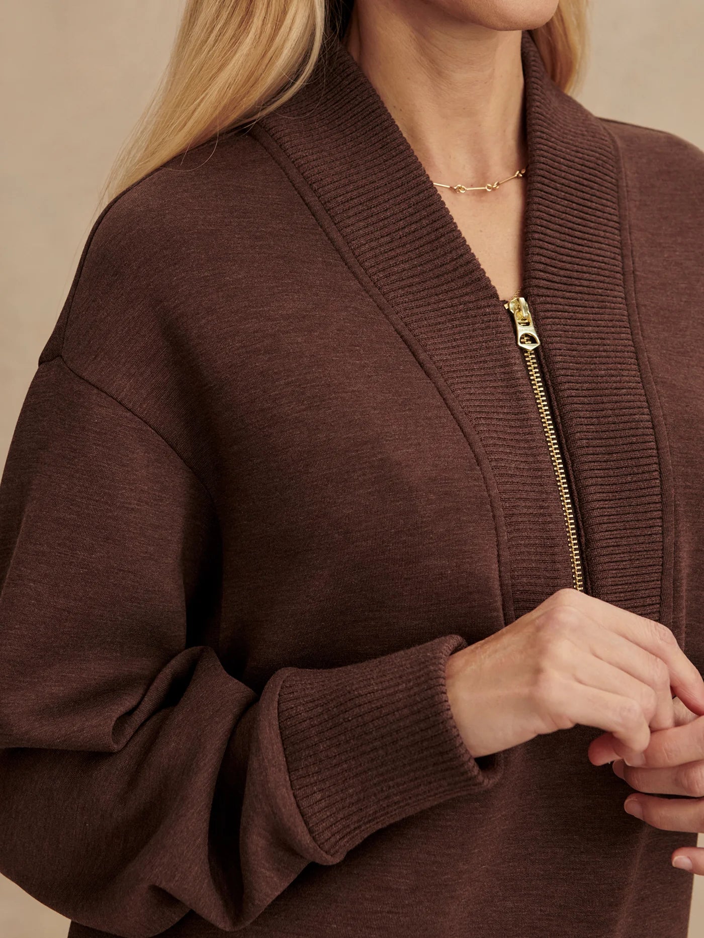 Varley Sally Half Zip Sweat, Coffee Bean Marl
