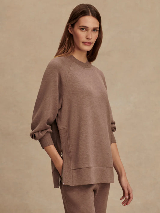 Varley Nicole Boyfriend Sweat, Deep Taupe Marl Fleck