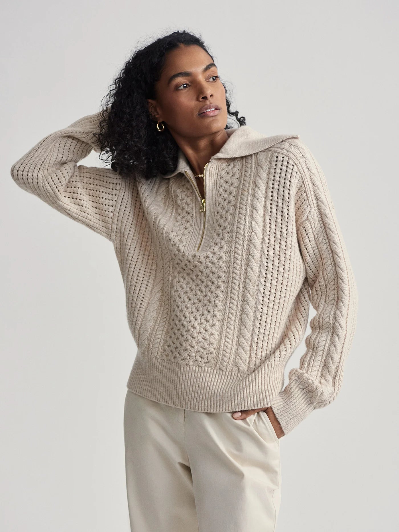 Varley Camello Cable Knit Sweater 2.0, Parchment