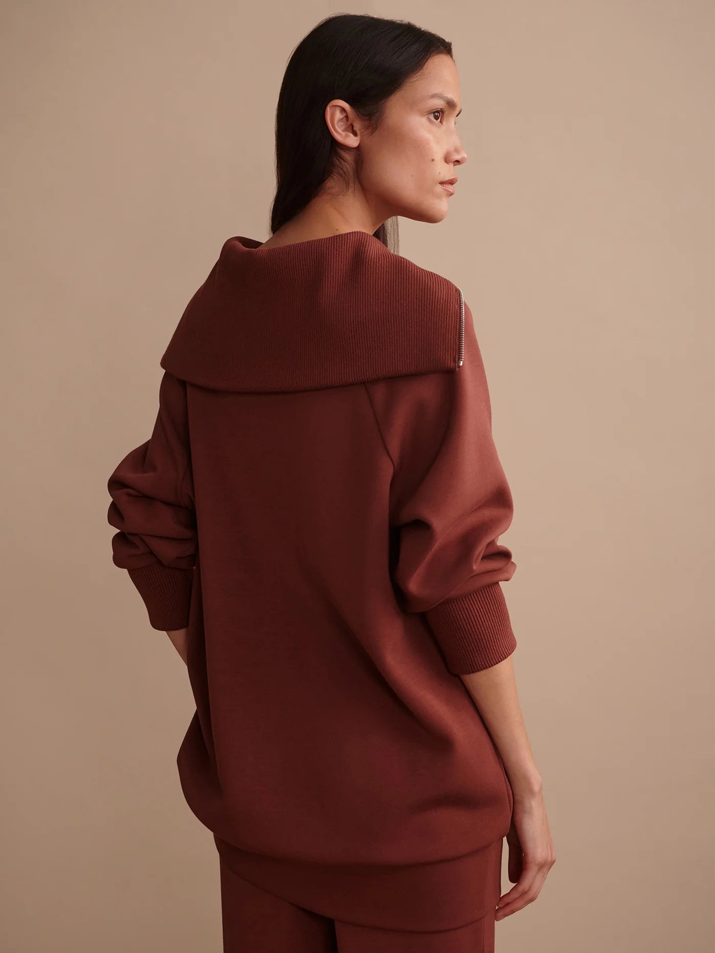 Varley Xina Half Zip Longline Sweat, Cinnamon