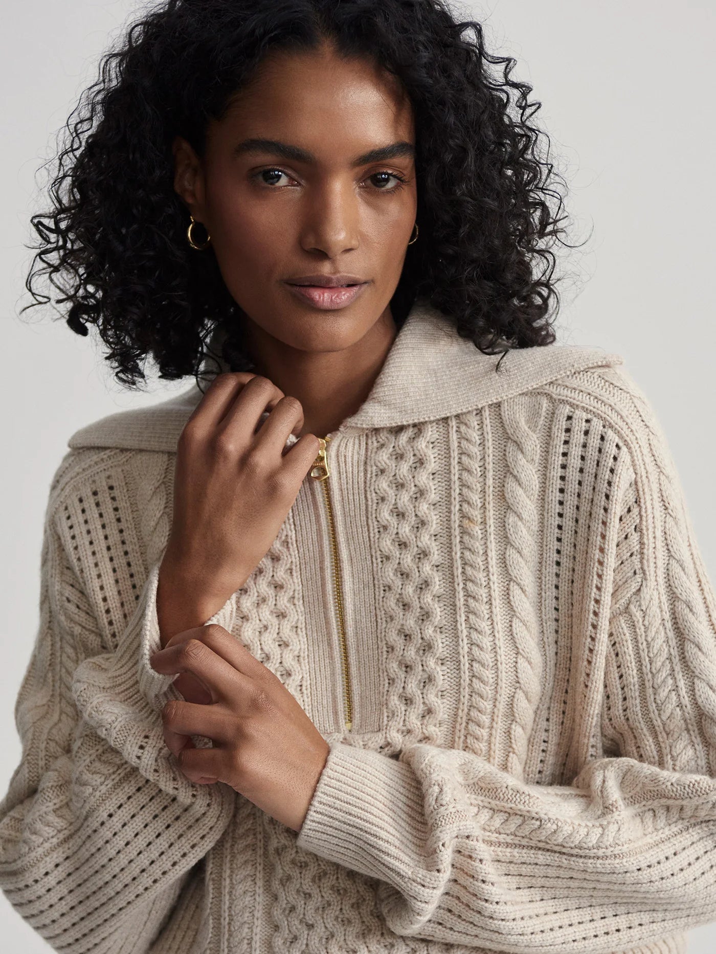 Varley Camello Cable Knit Sweater 2.0, Parchment