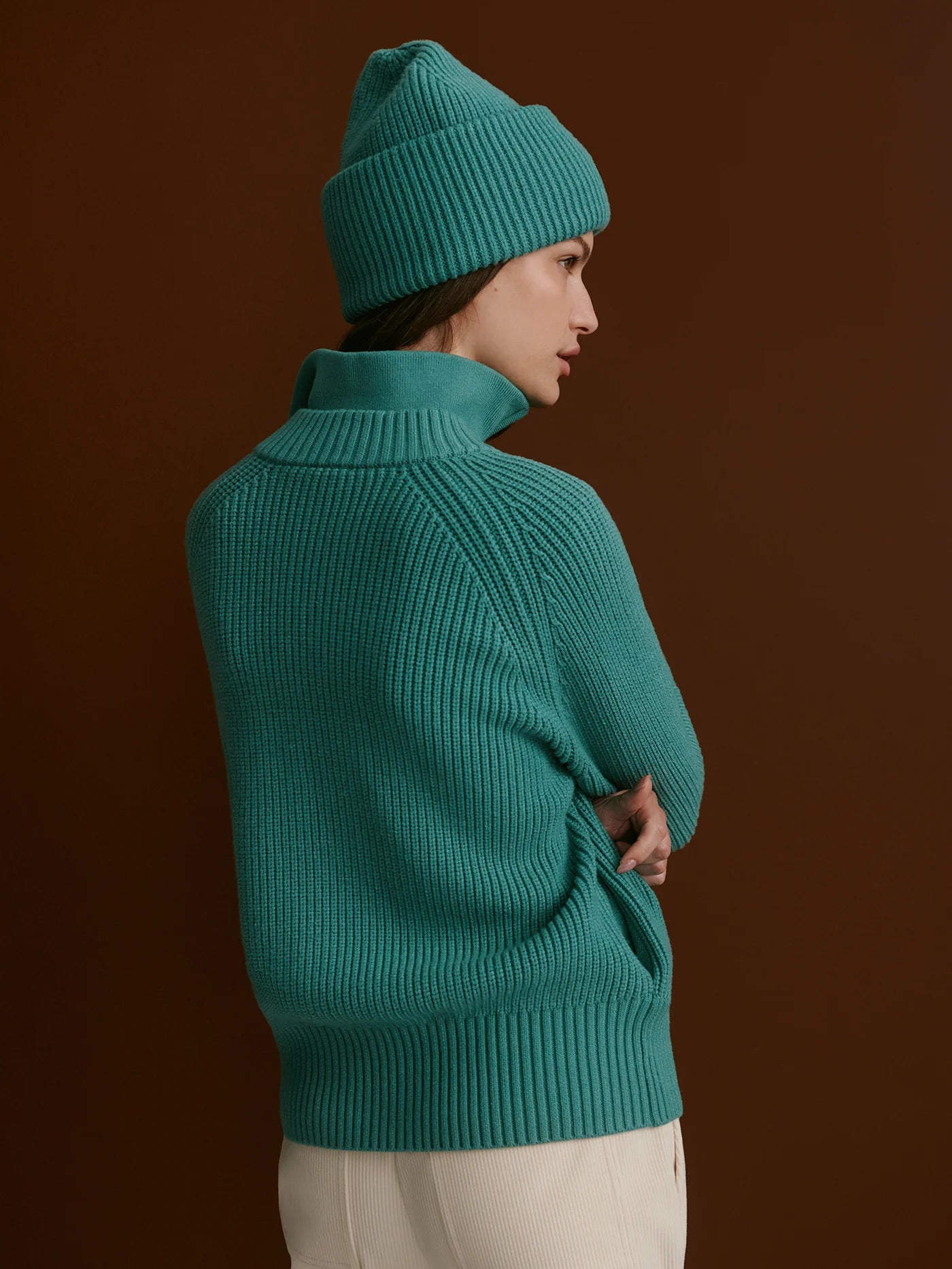 Varley Milo Zip Through Knit Jacket, Deep Sea