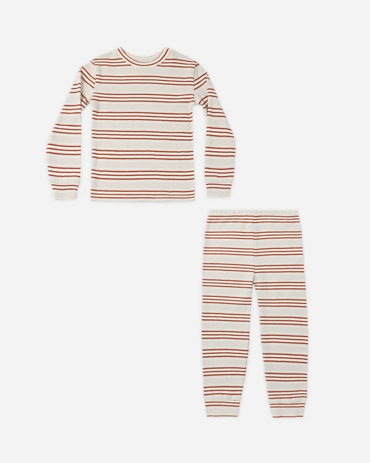 Rylee + Cru Organic Long Sleeve Pajama Set, Holiday Stripe