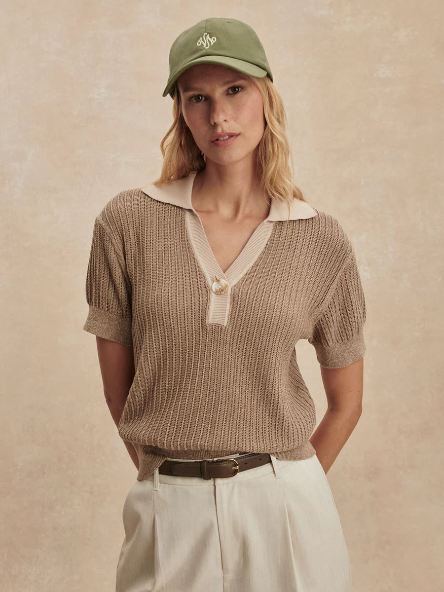 Varley Perrine Knit Polo, Sepia Twist