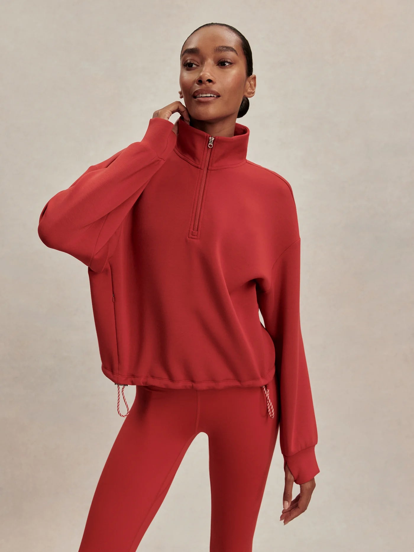 Varley Sian Cropped Half Zip Sweat, Lava Falls