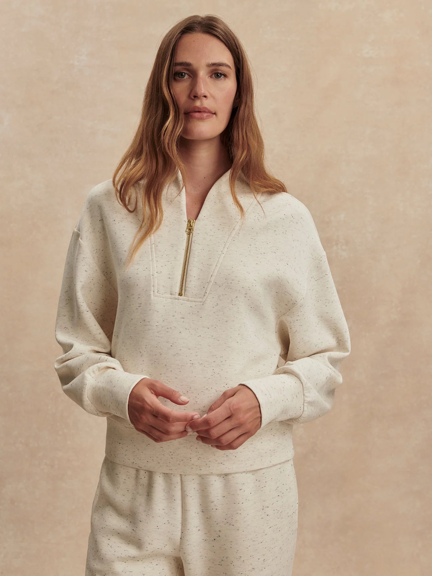 Varley Davidson Sweat, Ivory Marl Fleck