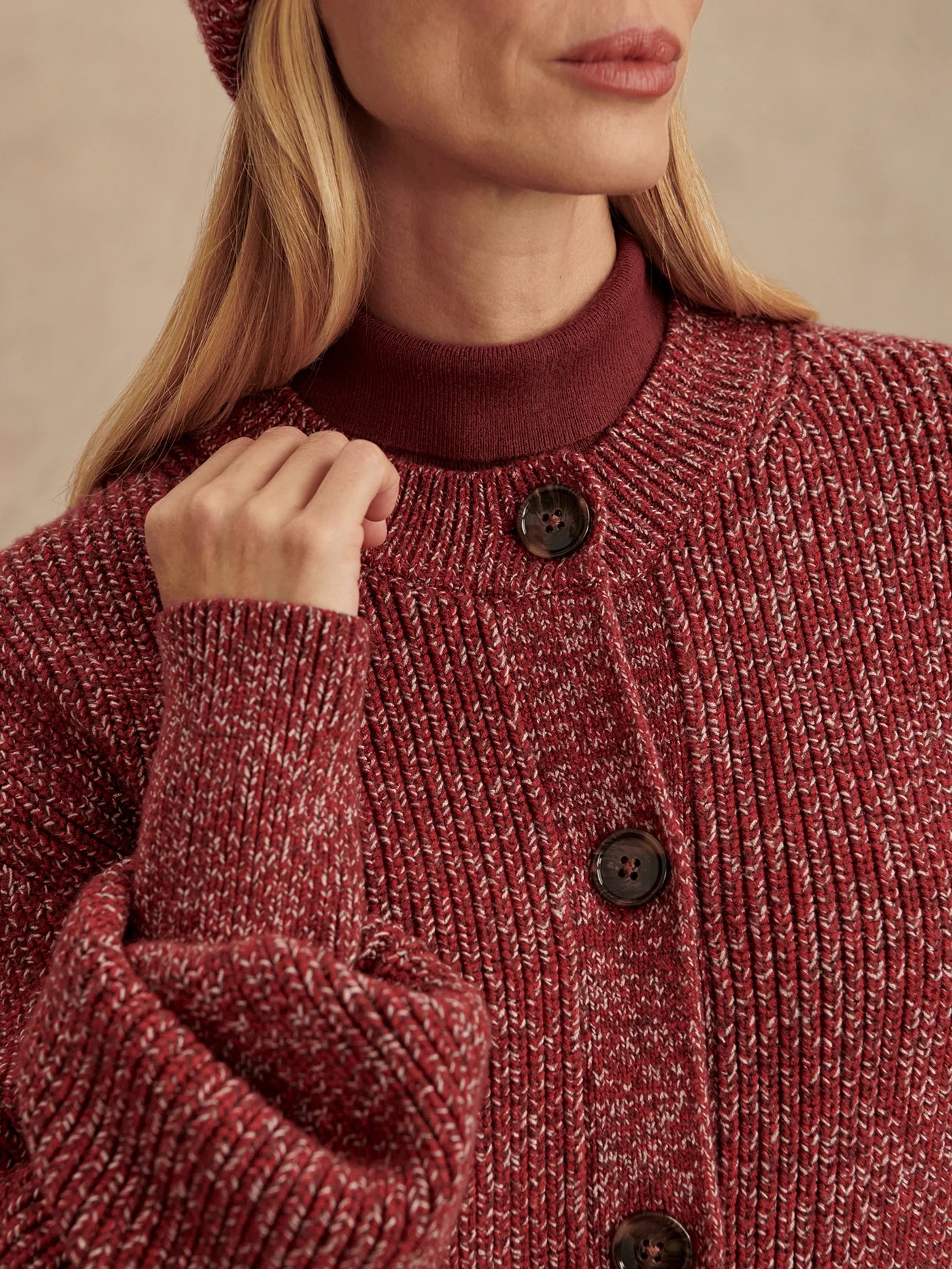 Varley Patricia Rib Cardigan, Red Flecked