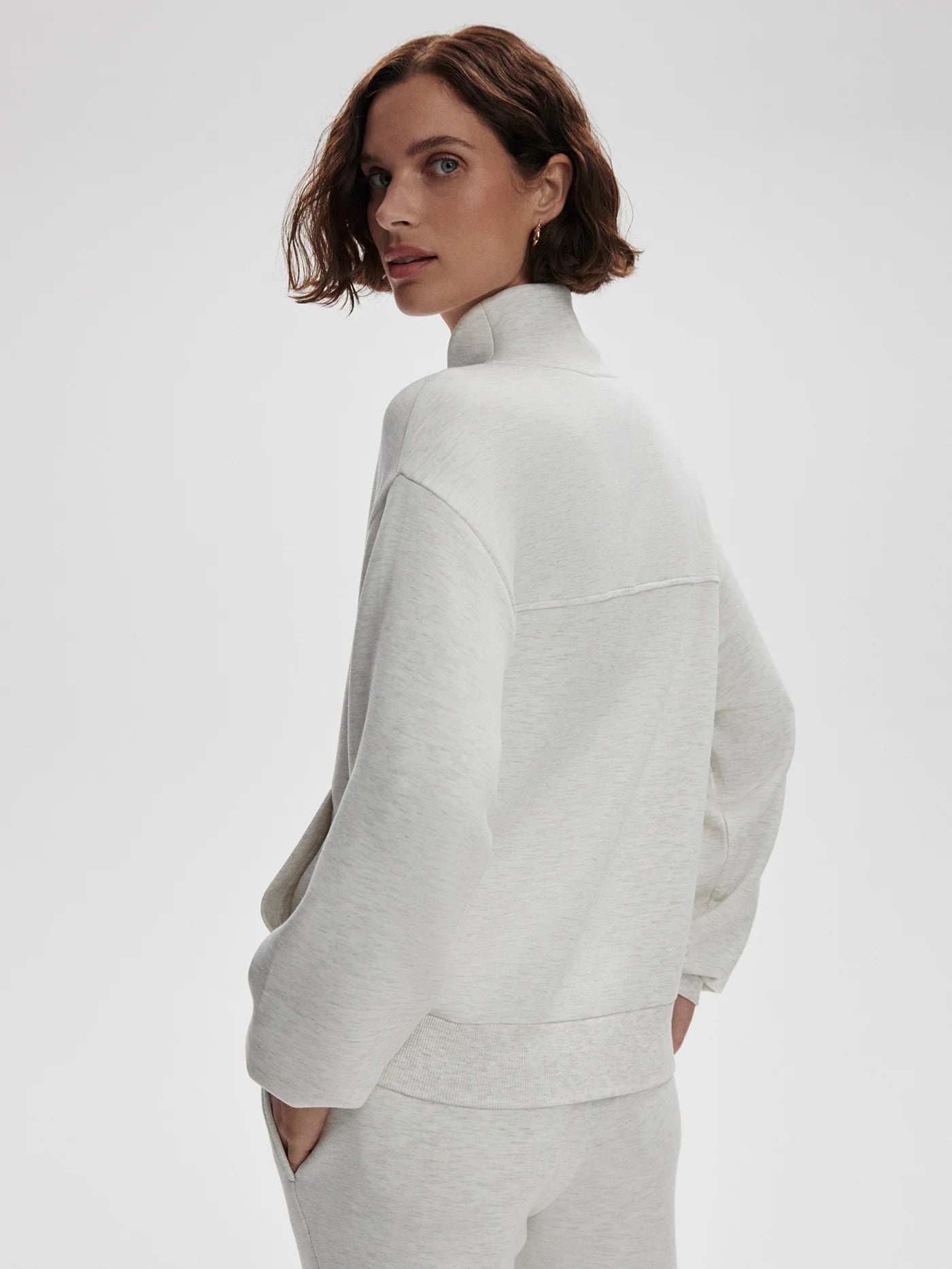 Varley Celeste Button Through Sweat, Ivory Marl