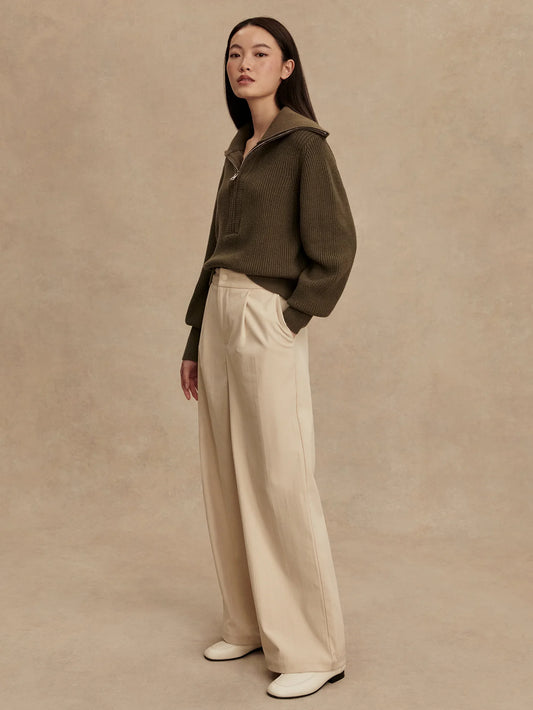 Varley Maura Half Zip Rib Knit, Olive Night